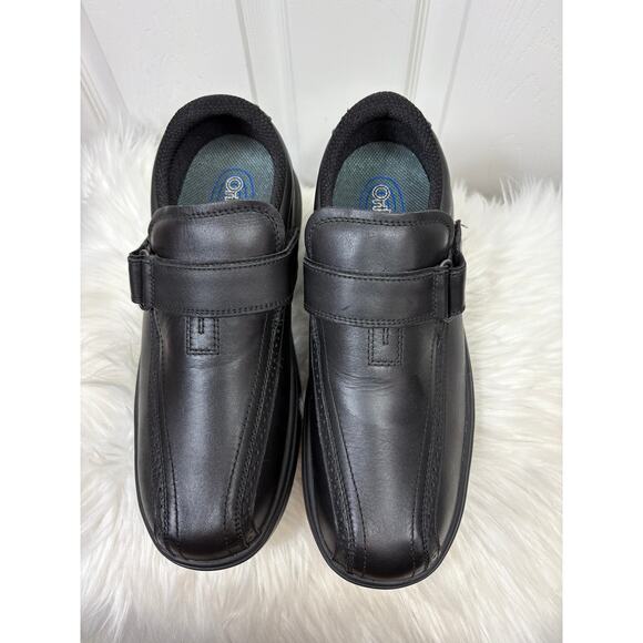 Orthofeet Men\'s Lincoln Loafers Black Size 11 2E Wide Leather Orthopedic Shoes